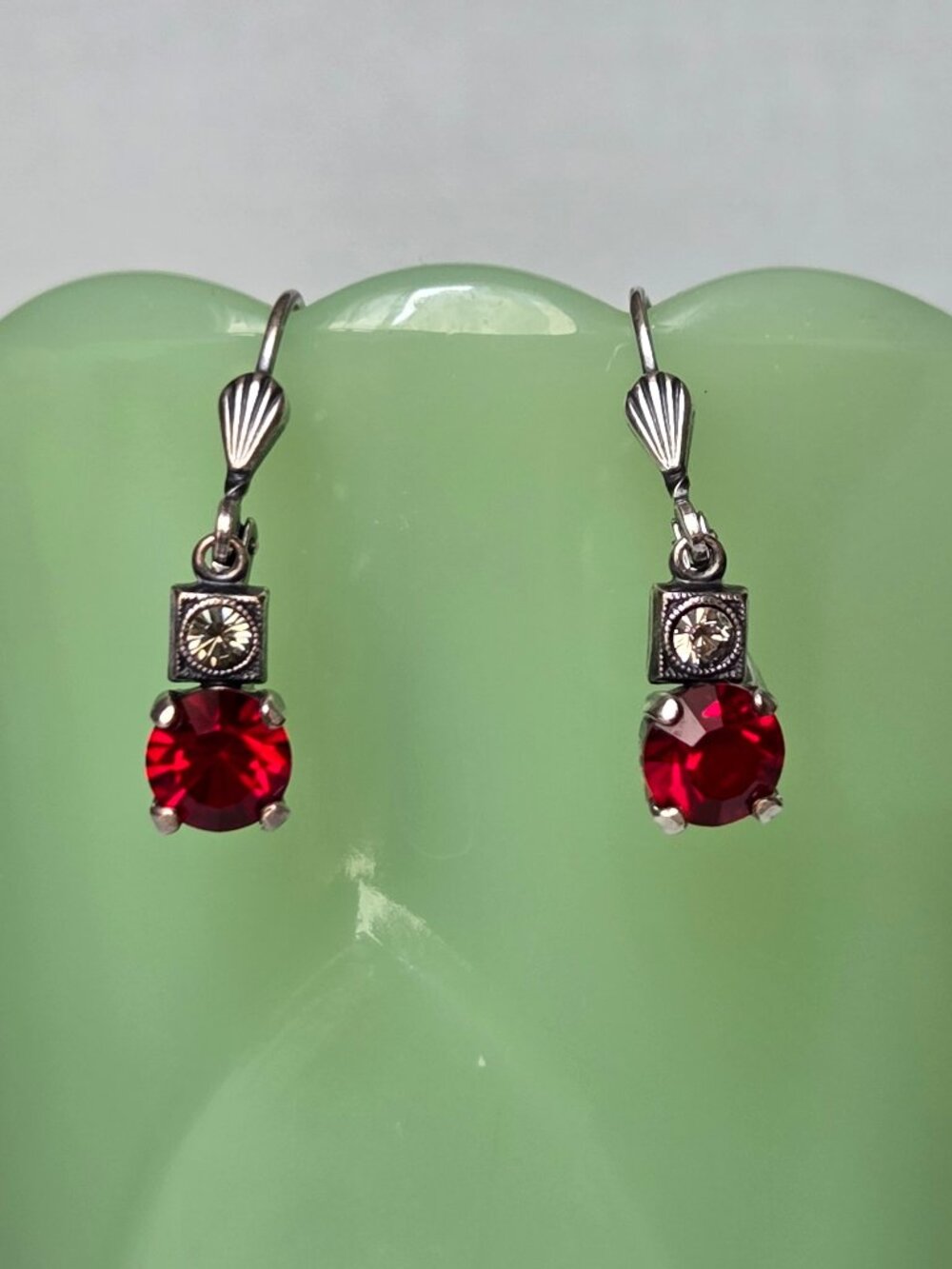 Petite Red Rhinestone Solitaire Drop Earrings